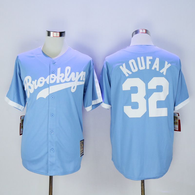Men Los Angeles Dodgers #32 Koufax Light Blue Throwback MLB Jerseys->los angeles dodgers->MLB Jersey